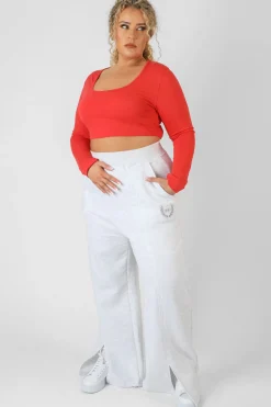 Public Desire Curve Scoop Neck Long Sleeve Crop Top Red Discount