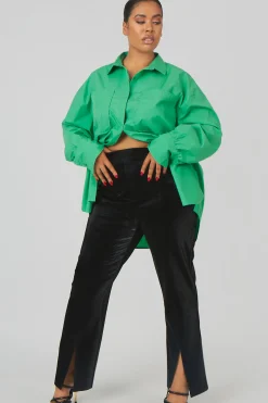Public Desire Curve Snakeskin Pu Split Hem Trousers Black Flash Sale