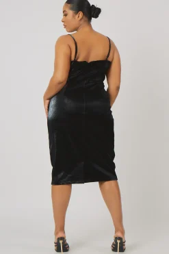 Public Desire Curve Snakeskin Pu Square Neck Midi Dress Black Sale
