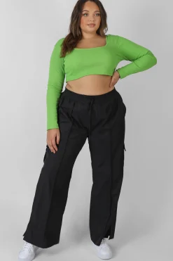 Public Desire Curve Split Hem Cargo Trousers Black New