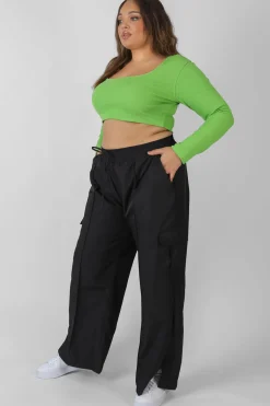 Public Desire Curve Split Hem Cargo Trousers Black New