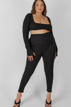 Public Desire Curve Thick Waistband Ribbed Leggings Black Best Sale