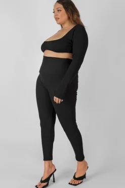 Public Desire Curve Thick Waistband Ribbed Leggings Black Best Sale