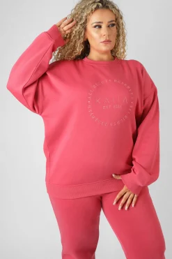 Public Desire Curve Tonal Embroidery Sweatshirt Coral Store