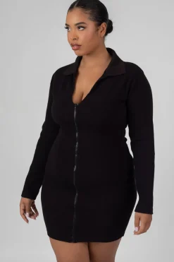 Public Desire Curve Zip Through Collared Mini Dress Black Best Sale