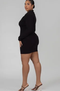 Public Desire Curve Zip Through Collared Mini Dress Black Best Sale