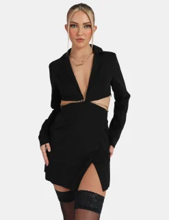 Public Desire Cut Out Chain Waist Blazer Dress Black Discount
