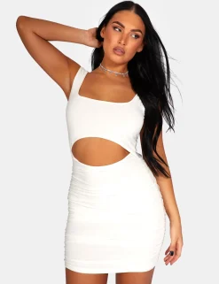Public Desire Cut Out Slinky Ruched Mini Dress White Hot