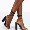 Public Desire Date-Night Wide Fit Croc Lace Up Clear Perspex Square Toe Heels Black Fashion