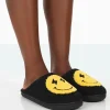 Public Desire Daze Printed Smiley Face Slippers Black Sale