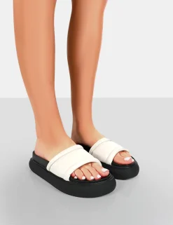 Public Desire Demi Pu Slider Sandals Ecru Hot