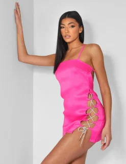Public Desire Diamante Rope Square Neck Mini Dress Pink Store