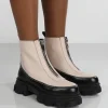 Public Desire Direction Bone Pu Zip Front Platform Chunky Sole Ankle Boot White Flash Sale