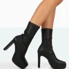 Public Desire Domini Pu Platform Ankle Slim Heeled Boots Black Online
