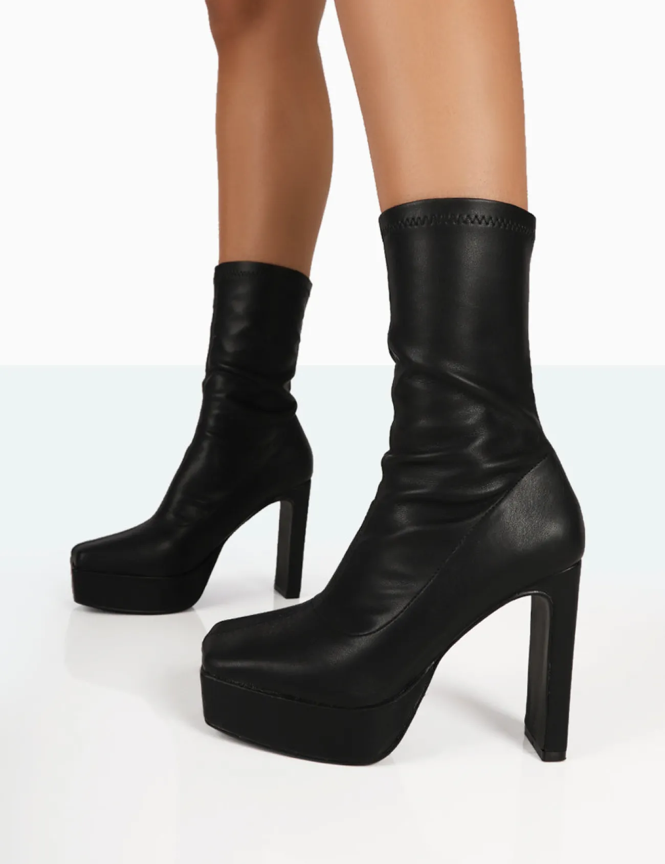 Public Desire Domini Pu Platform Ankle Slim Heeled Boots Black Online