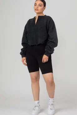 Public Desire Double Ended Zip Cropped Sweat Acid Wash Discount