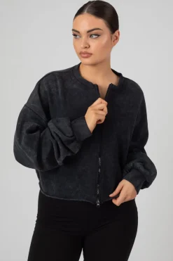 Public Desire Double Ended Zip Cropped Sweat Acid Wash Discount