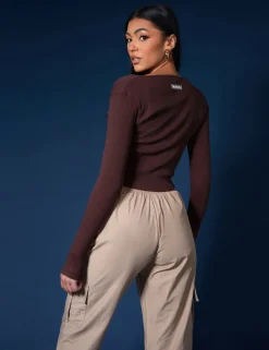 Public Desire Double Ended Zip Kaiia Sport Top Chocolate Cheap