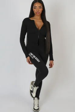 Public Desire Double Ended Zip Rib Top Black Clearance