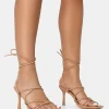 Public Desire Duet Knot Strappy Lace Up Square Toe Mid Heels Nude Discount