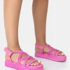 Public Desire Duffy Rope Flat Dad Sandals Pink Cheap