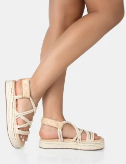 Public Desire Duffy Rope Flat Dad Sandals Ecru Cheap