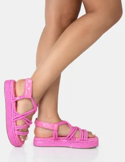 Public Desire Duffy Rope Flat Dad Sandals Pink Cheap