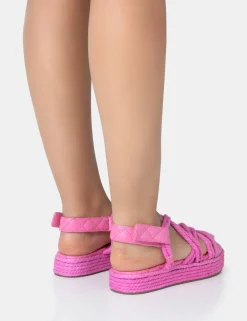 Public Desire Duffy Rope Flat Dad Sandals Pink Cheap