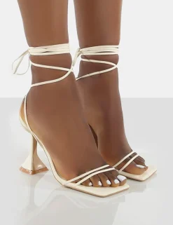 Public Desire Dymond Off Lace Up Square Toe Cake Stand Heels White Online