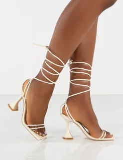 Public Desire Dymond Off Lace Up Square Toe Cake Stand Heels White Online