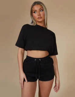 Public Desire Elasticated Waist Cropped T-Shirt Black Online