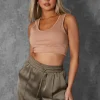 Public Desire Elasticated Waist Sweat Scoop Neck Crop Top Camel Brown Store