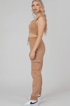Public Desire Elasticated Waist Sweat Scoop Neck Crop Top Camel Brown Store
