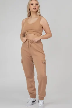 Public Desire Elasticated Waist Sweat Scoop Neck Crop Top Camel Brown Store
