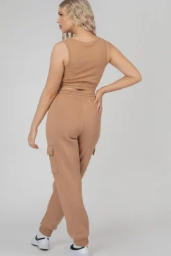 Public Desire Elasticated Waist Sweat Scoop Neck Crop Top Camel Brown Store