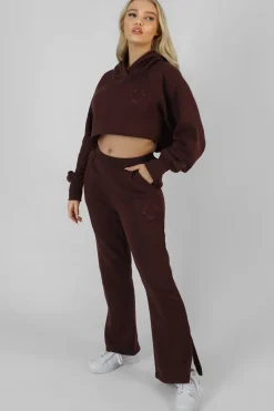 Public Desire Embroidered Cropped Hoodie Dark Brown Hot