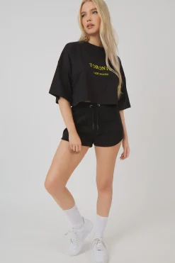 Public Desire Embroidered Slogan Cropped T-Shirt Black Outlet