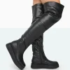 Public Desire Erica Black Pu Chunky Platform Over The Knee Boots Bone Outlet