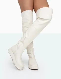 Public Desire Erica Pu Chunky Platform Sole Over The Knee Boots Bone Store