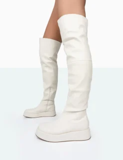 Public Desire Erica Pu Chunky Platform Sole Over The Knee Boots Bone Store
