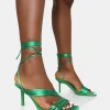 Public Desire Esla Wide Fit Satin Multi Strap Lace Up Square Toe Mid Stiletto Heels Green Online