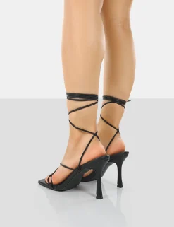 Public Desire Euphoria Pu Square Toe Lace Up Mid Heels Black Online