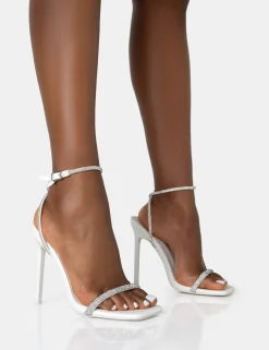 Public Desire Evan Pu Diamante Barely There Square Toe Stiletto Heels White Hot
