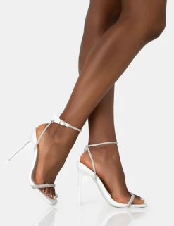 Public Desire Evan Pu Diamante Barely There Square Toe Stiletto Heels White Hot