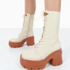 Public Desire Ever Laced Platform Chunky Sole Ankle Boots Beige Best