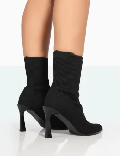 Public Desire Farah Knitted Pointed Toe Stiletto Heel Ankle Sock Boots Black Best