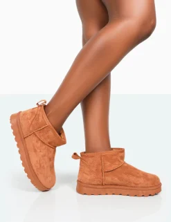 Public Desire Flurry Chestnut Brown Faux Suede Ultra Mini Ankle Boots Tan Cheap
