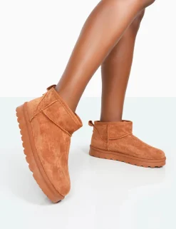 Public Desire Flurry Chestnut Brown Faux Suede Ultra Mini Ankle Boots Tan Cheap