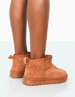 Public Desire Flurry Chestnut Brown Faux Suede Ultra Mini Ankle Boots Tan Cheap