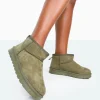 Public Desire Flurry Faux Suede Ultra Mini Ankle Boots Khaki Sale